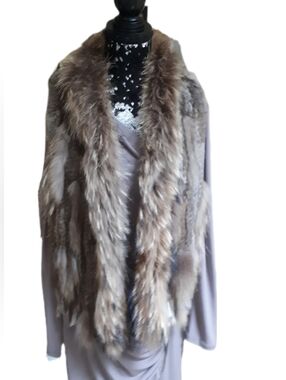 Neutral Taupe  Fur Vest With Fur Fringe